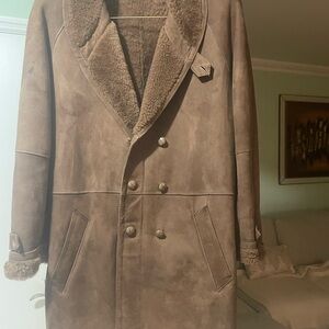 Men's Brown Shearling Pea Coat